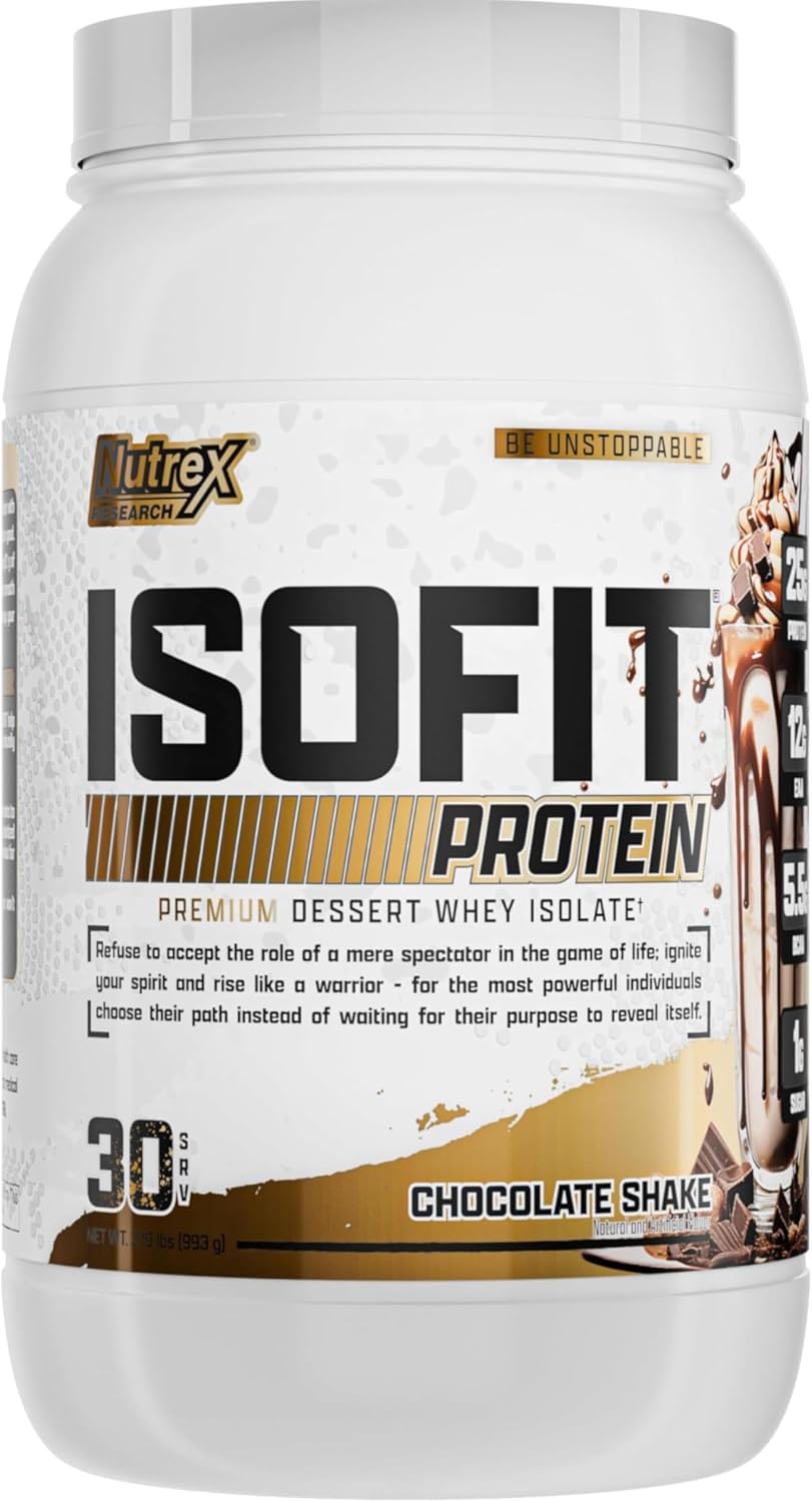 Nutrex Research IsoFit 100% Whey Isolate Protein Powder - 25g Protein with High EAAs - Fast Absorbing for Muscle Recovery - Easy Digestion, Chocolate Shake (2lbs, 30 Servings)