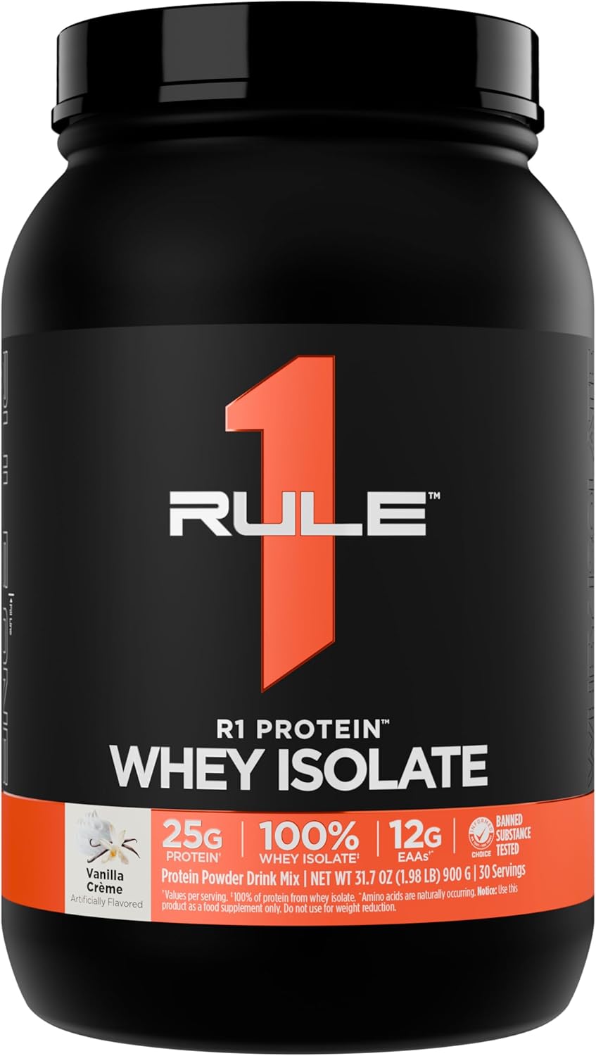 Rule 1 R1 Whey Isolate Protein Powder – 25g Protein, 6g BCAA, Vanilla Creme, 2 lbs